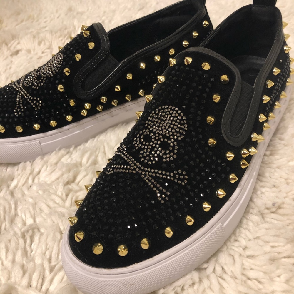 Studded Skull Slip Ons
